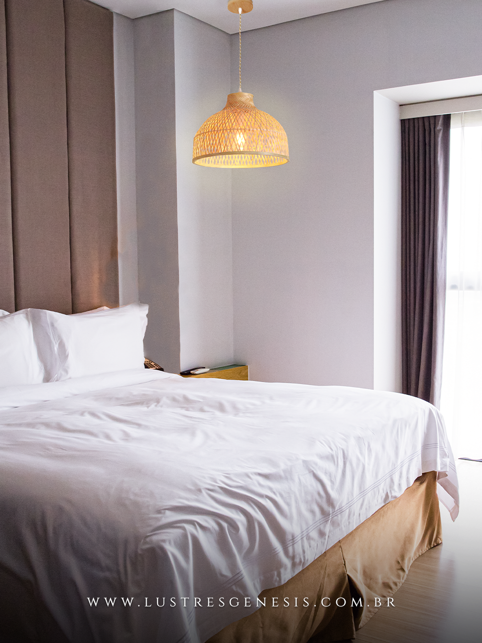 Pendente de fibra de bambu Jacarta de 40cm, design artesanal, ideal para mesas, balcão de cozinha, área gourmet e sítios